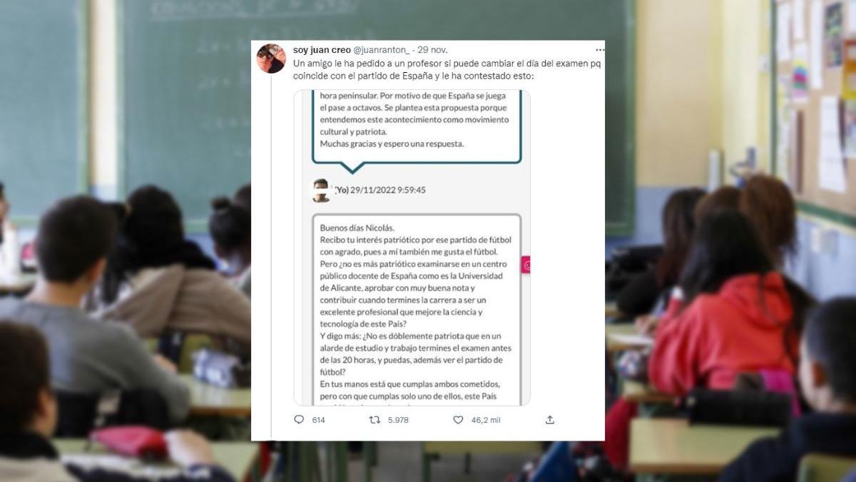 Un alumno le pide a su profesor cambiar el examen por el partido de España