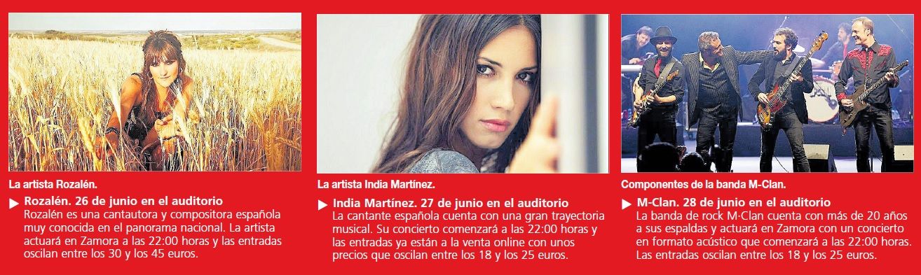 Información acerca de los conciertos de Rozalén, India Martínez y M-Clan.