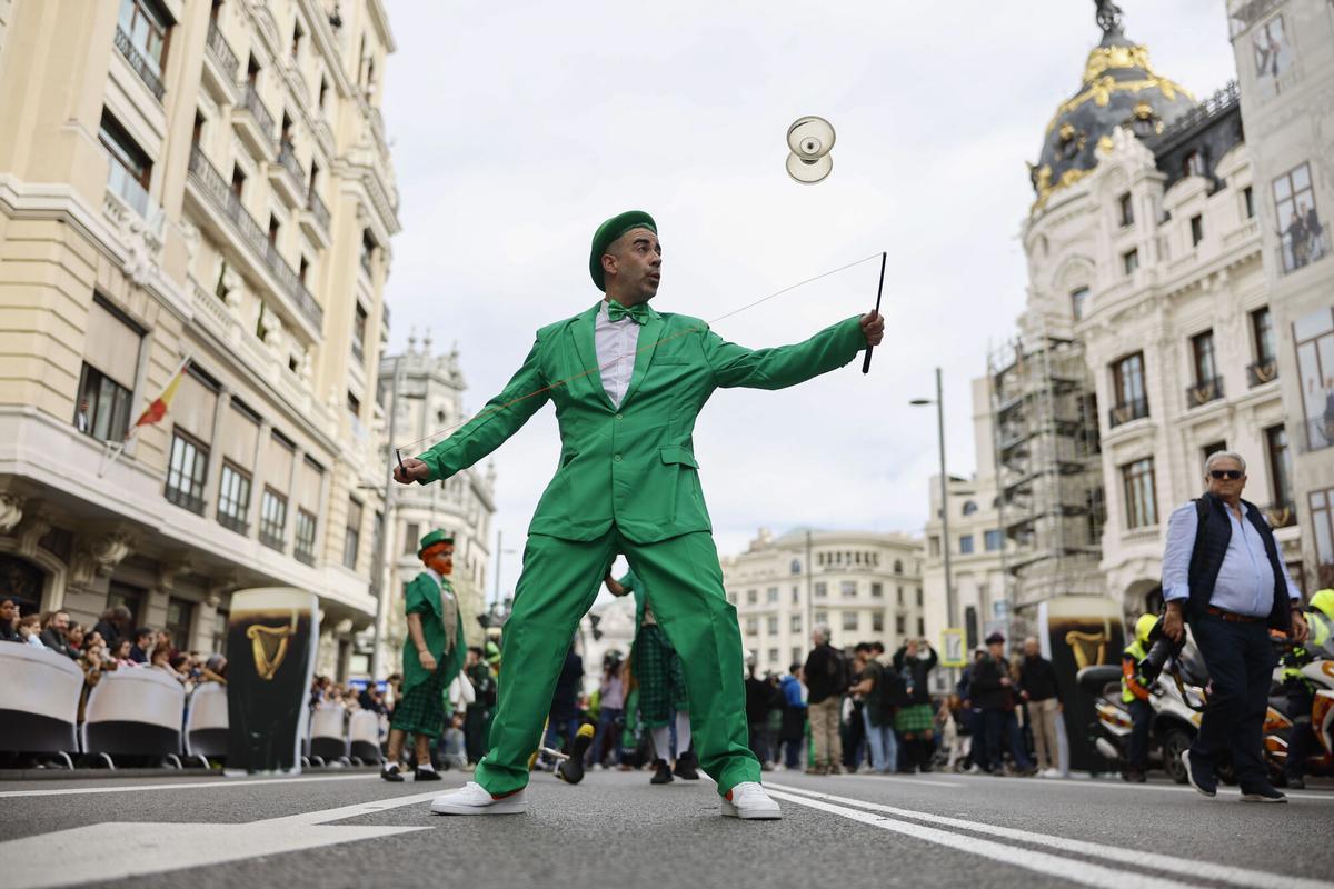 Vista de la celebración del Día San Patricio con un desfile de 500 gaiteiros en la edición de 2024.