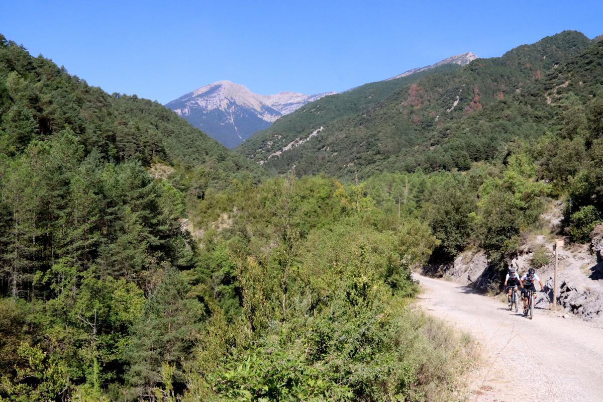 Uns ciclistes circulant per un camí a dins del Parc Natural del Cadí-Moixeró