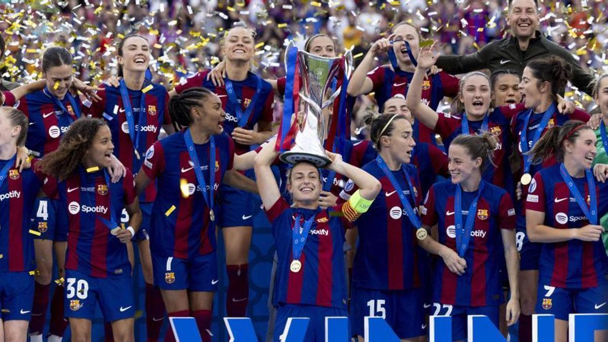 Celebración del FC Barcelona tras ganar su tercera Champions League.
