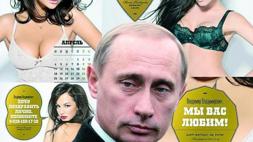 Algunas de las estudiantes que aparecen en el calendario. En primer término, Vladimir Putin.