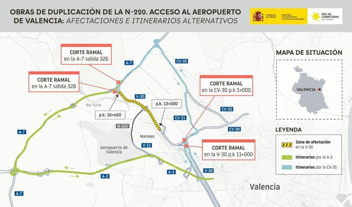 Afectacciones en la V-30 en al acceso al Aeropuerto de Valencia.