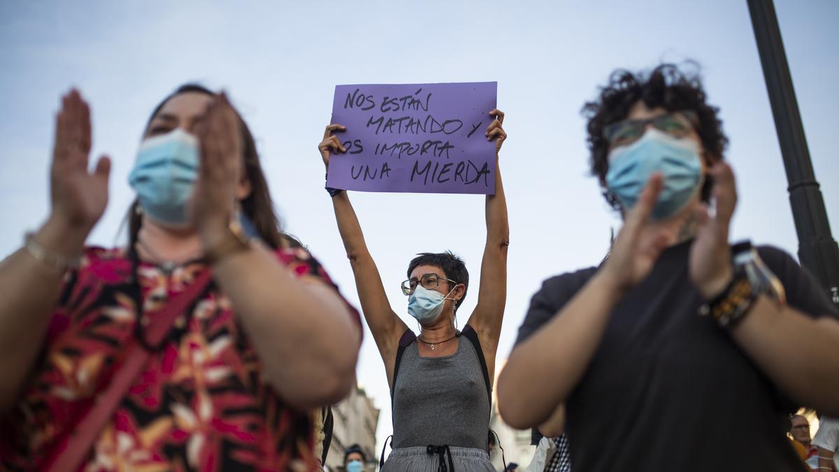 Manifestantes durante un 8M en Madrid.