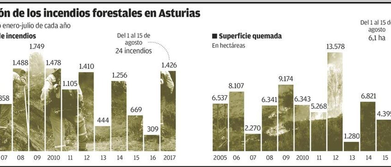 El monte quemado hasta el verano hace de 2017 el peor año del último lustro