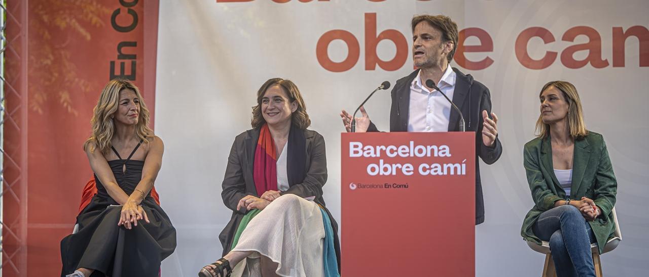 Jaume Asens, en un mitin de la campaña de las municipales con Yolanda Díaz, Ada Colau y Jéssica Albiach