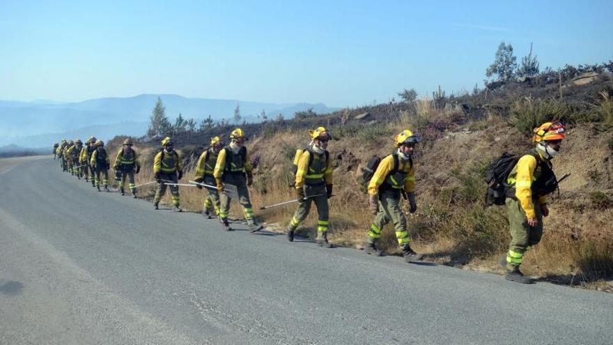 Efectivos de la BRIF de Tabuyo (León), ayer en Xiabre.