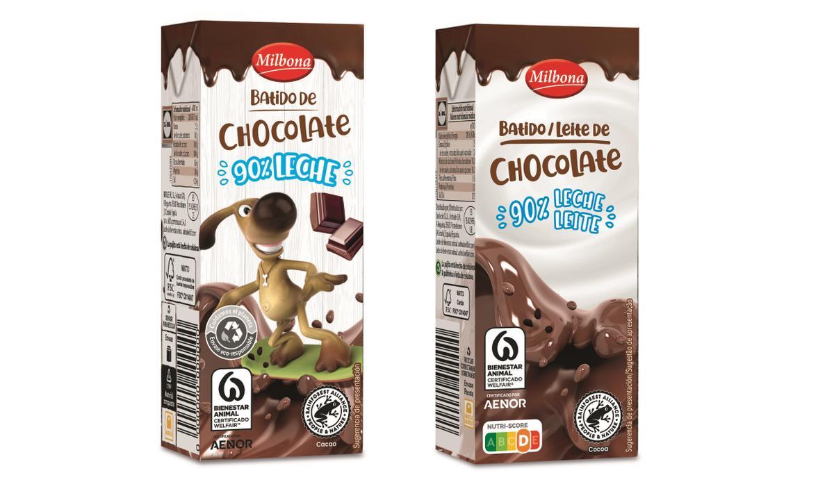 Evolución del envase de batidos de chocolate Milbona.