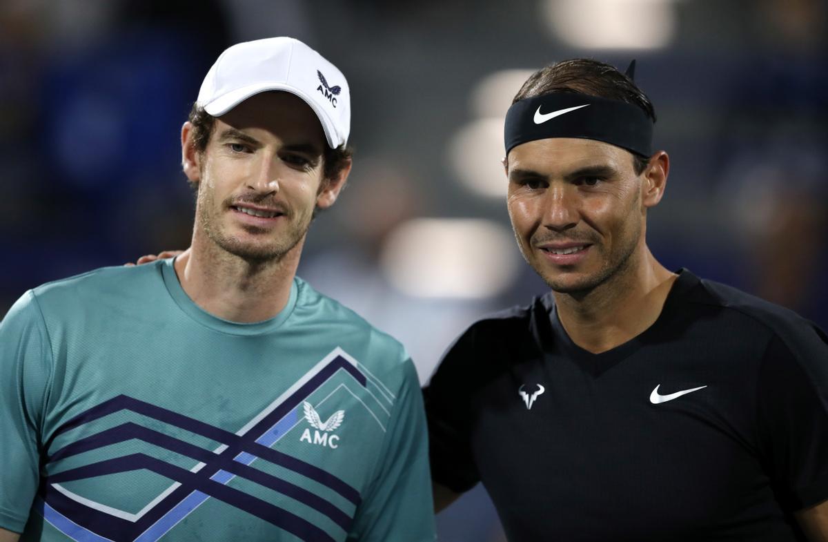 Andy Murray y Rafa Nadal antes de su partido en el 'Mubadala World Tennis Championship' de Abu Dabi