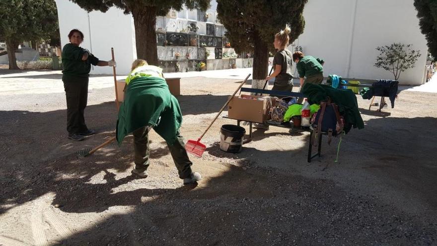 Personal participante en el Taller Torreó efectuando labores en el cementerio local