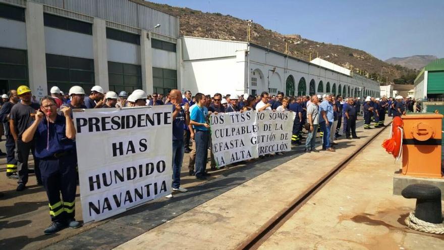 Los trabajadores de Navantia en la protesta.