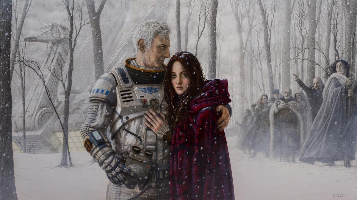 'El abrazo de Elsa y Lohengrin' de José Luís Muñoz, grafiti y óleo sobre madera del Proyecto Lohengrin