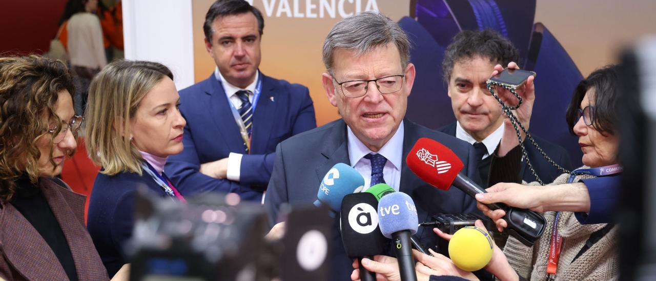 El president Ximo Puig, durante la comparecencia en el estand de la Comunitat en Berlín, este martes