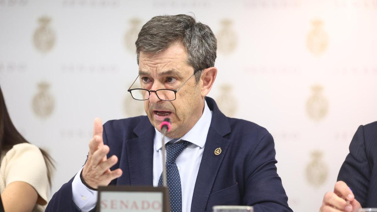 Salvador Galve, presidente de la Comisión del Ferrocarril del Consejo de los Colegios Oficiales de Ingenieros Industriales, durante su comparecencia en la comisión de investigación de la tragedia de Adamuz.