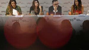 Debate entre Candela Peña (Comuns), Laure Vega (CUP), Josep Maria Jové (ERC) y Esther Niubó (PSC).