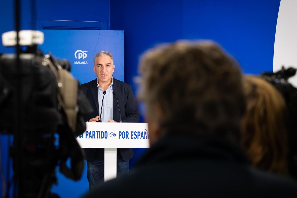 El vicesecretario de Coordinación Autonómica y Local y Análisis Electoral del PP, Elías Bendodo, durante otro momento de su intervención en Marbella.