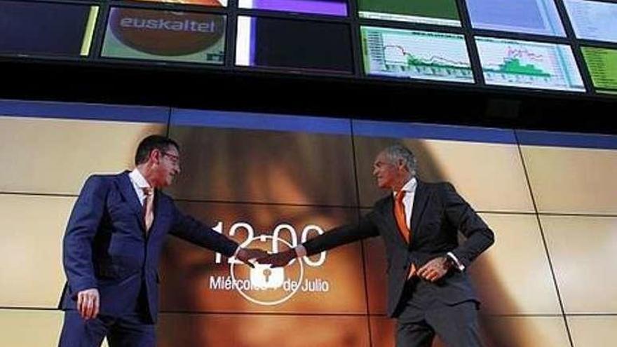 Momento del estreno en Bolsa de Euskaltel, el pasado día 1.