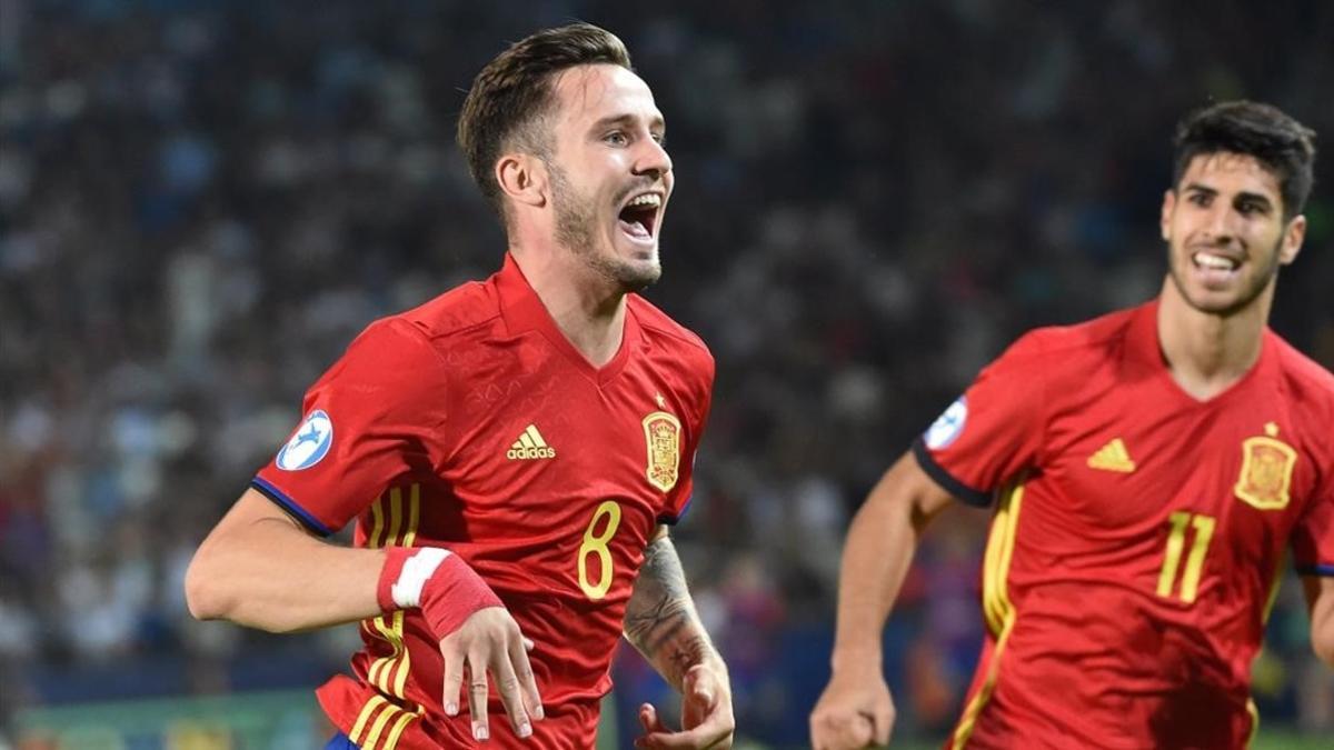 Saúl celebra su primer gol frente a Italia en el partido de 'la Rojita' en la semifinal del Europeo sub-21.