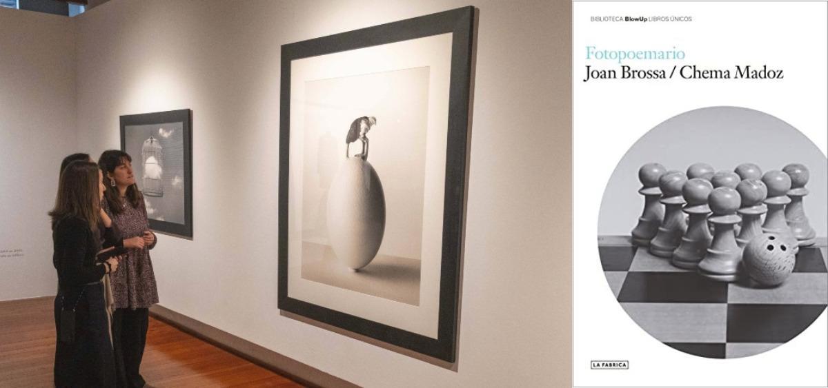 A la izquierda, visitantes en la muestra de Chema Madoz en Afundación. Al lado, portada del libro con Brossa.