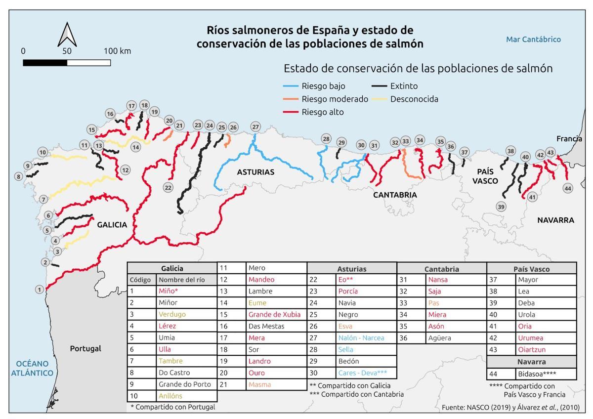 Estado de conservación de las poblaciones de salmón en España.