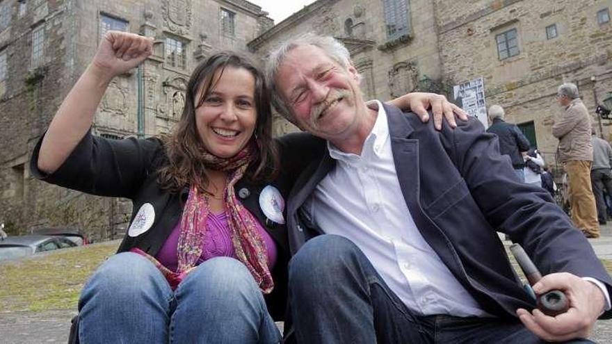 José Bové y Ana Miranda, ayer, en Santiago. // Xoán Álvarez