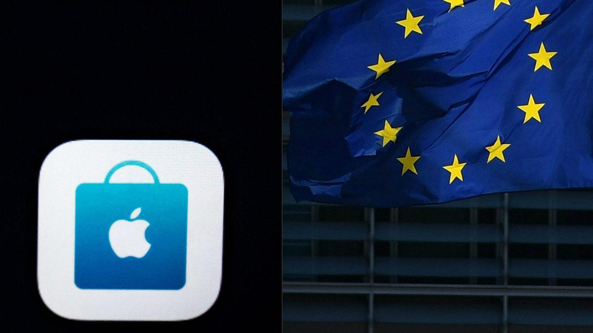 El logo de Apple y la bandera de la UE.