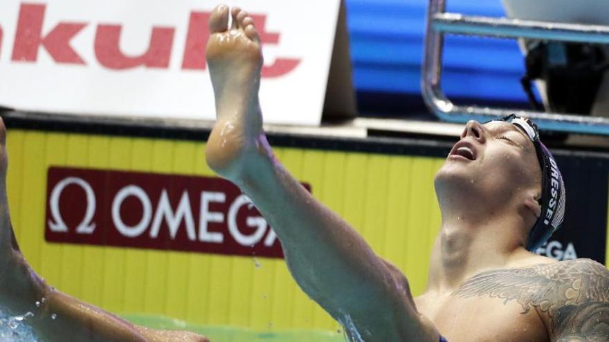 Caeleb Dressel, al terminar la final de 100 libres del Campeonato del Mundo.