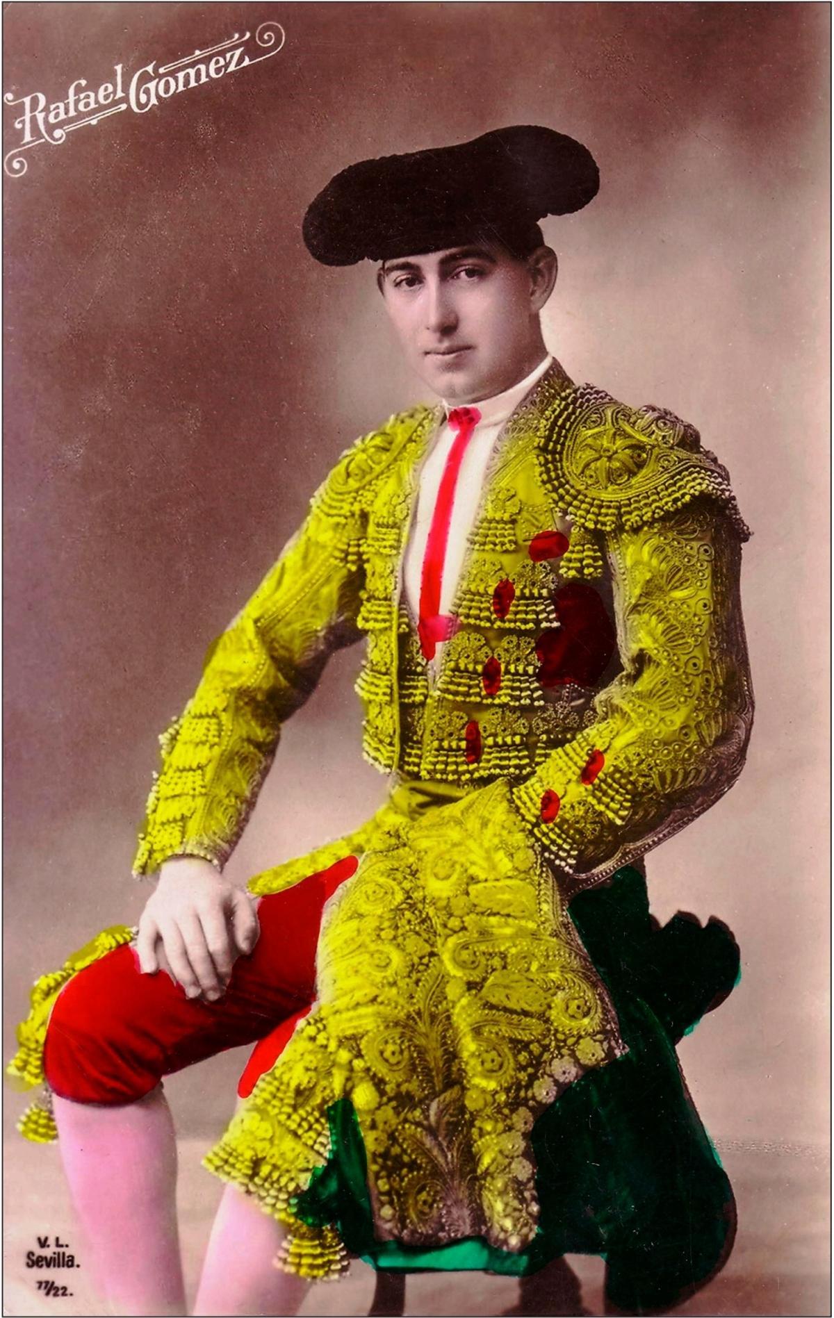 Fotografía coloreada del novillero malagueño, tomada en un estudio de Sevilla.