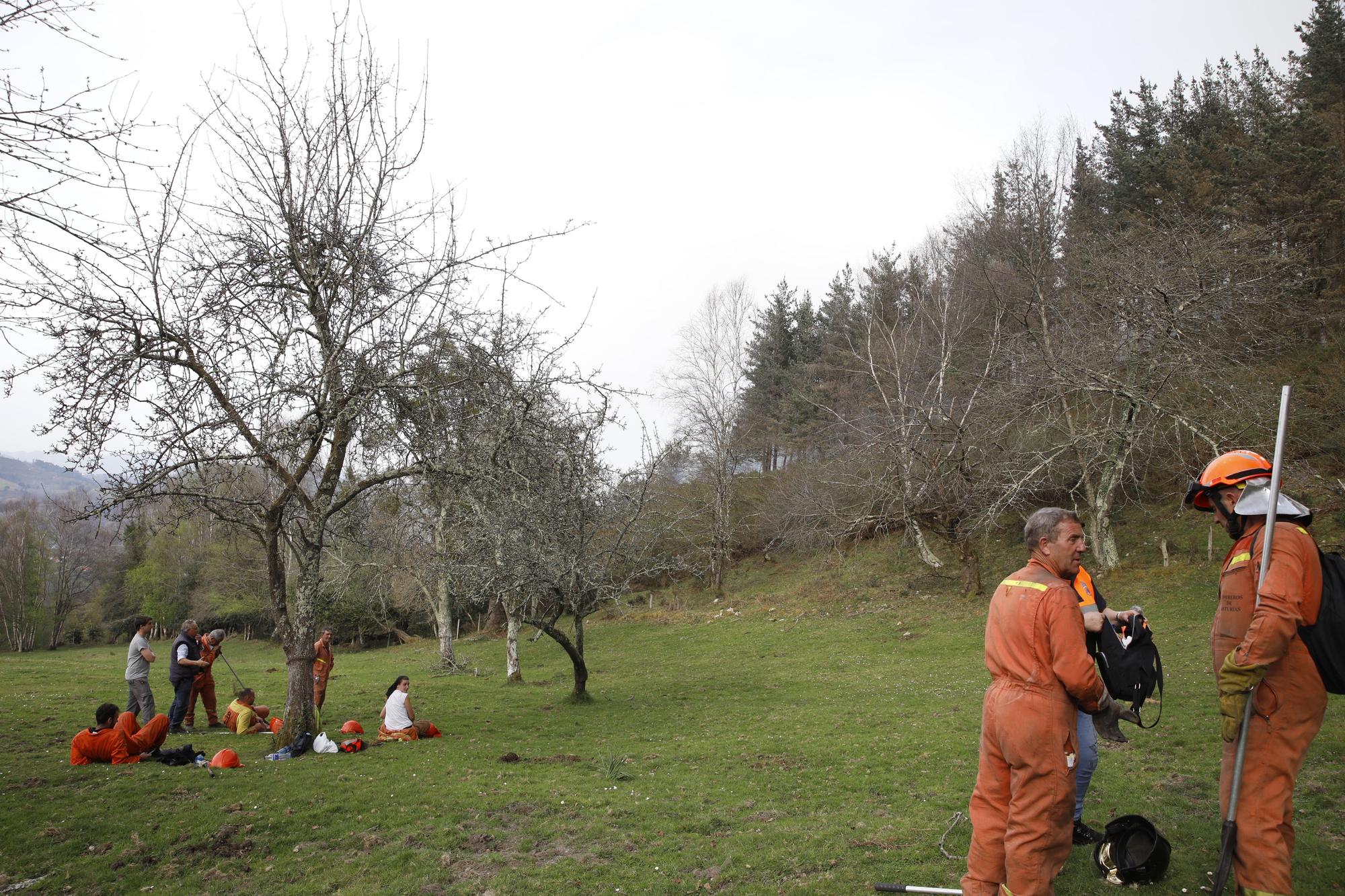 La lucha contra el fuego en el incendio entre Nava y Piloña