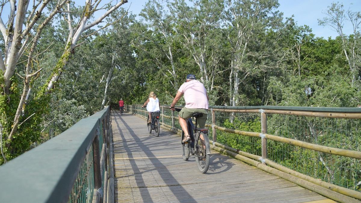 Usuaris del pont de la Muga, molt transitat durant tot el dia