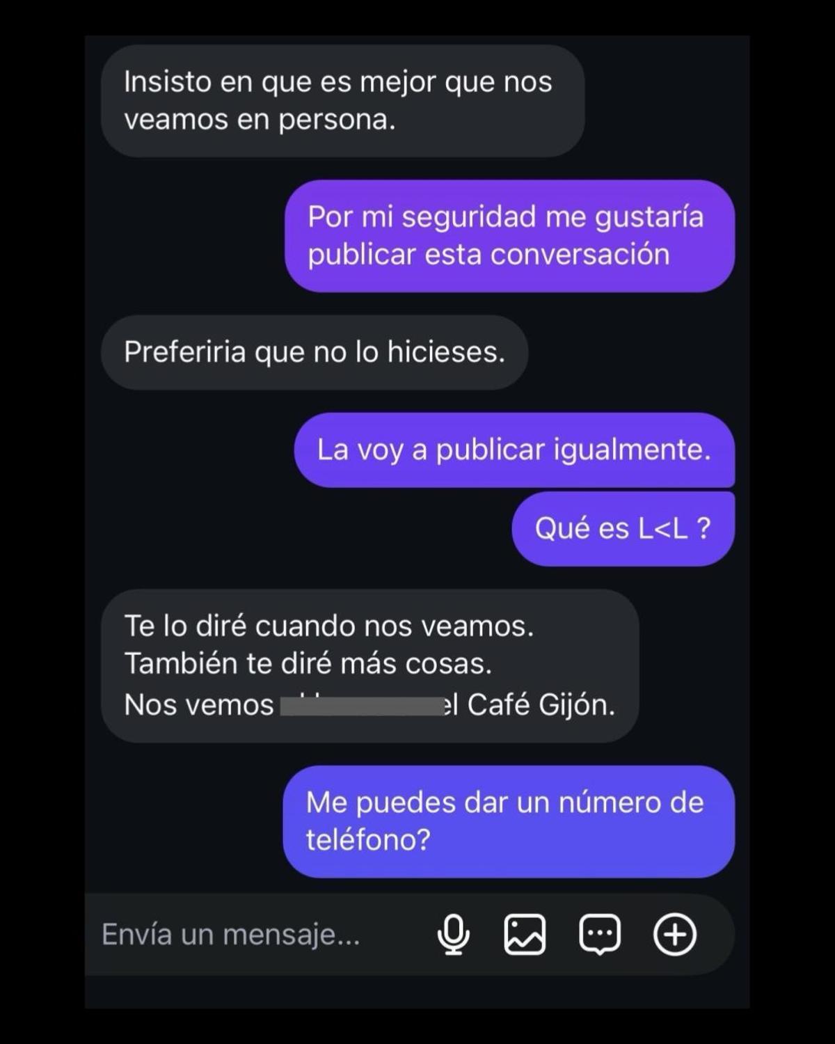 Captura de pantalla compartida por Jaime donde puede verse la útlima conversación con el hombre misterioso de la Biblioteca Nacional