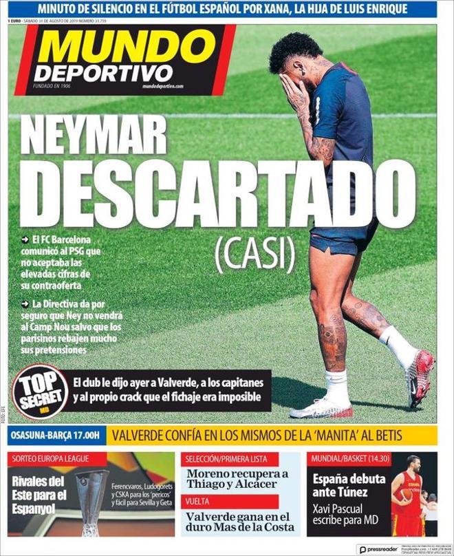Esta es la portada de Mundo Deportivo de este 31 de agosto de 2019