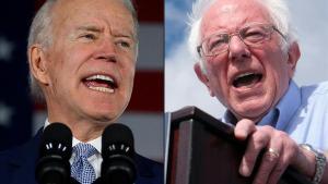 Los candidatos presidenciales demócratas Joe Biden (izquierda) y Bernie Sanders.