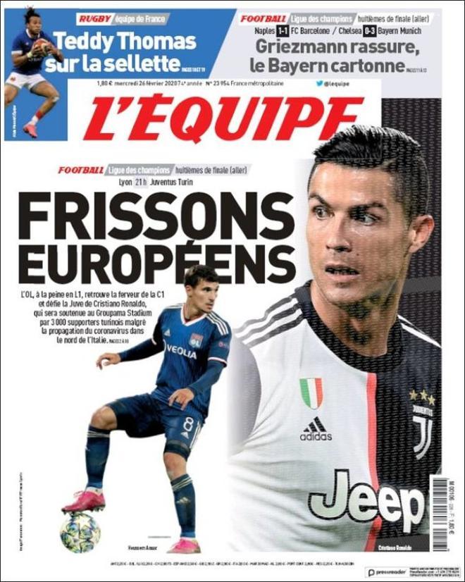 Esta es la portada de LEquipe de este 26 de febrero