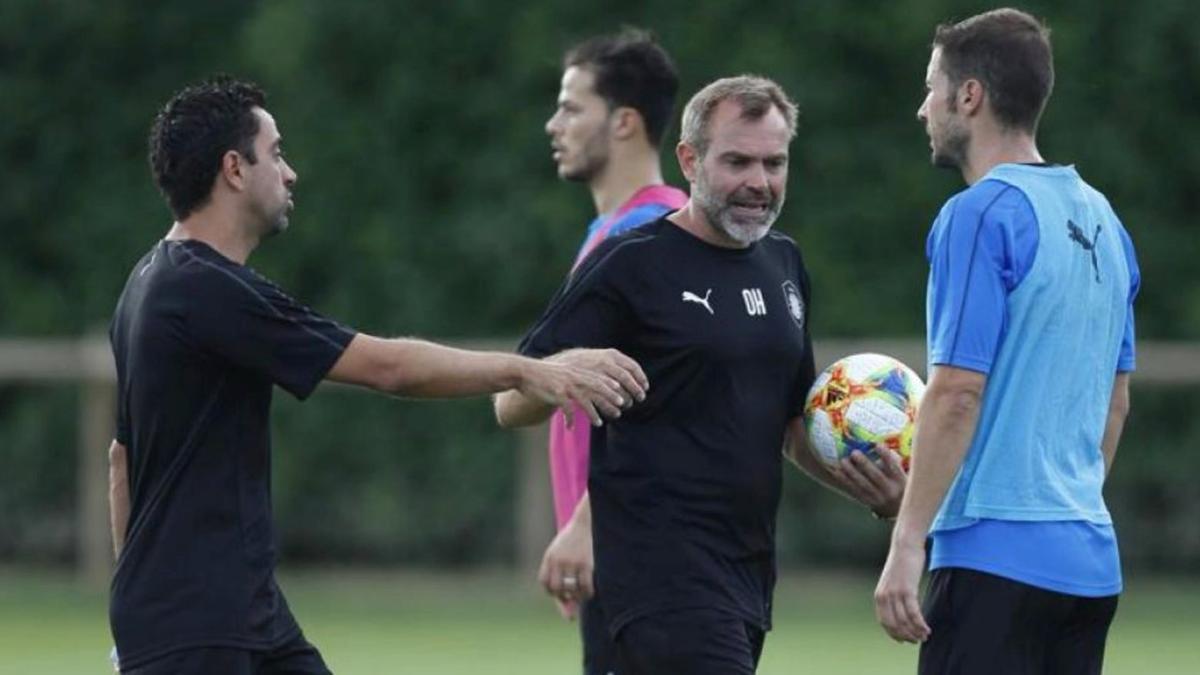 Òscar Hernández, en un entrenamiento del Al Sadd.