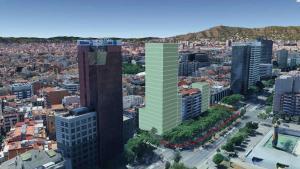 Simulación de la cuarta torre pendiente de construcción que completará el plan aprobado en 1987 para la calle Tarragona, en Barcelona.