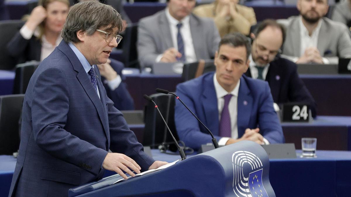 Puigdemont y Sánchez, el miércoles en el Parlamento Europeo.