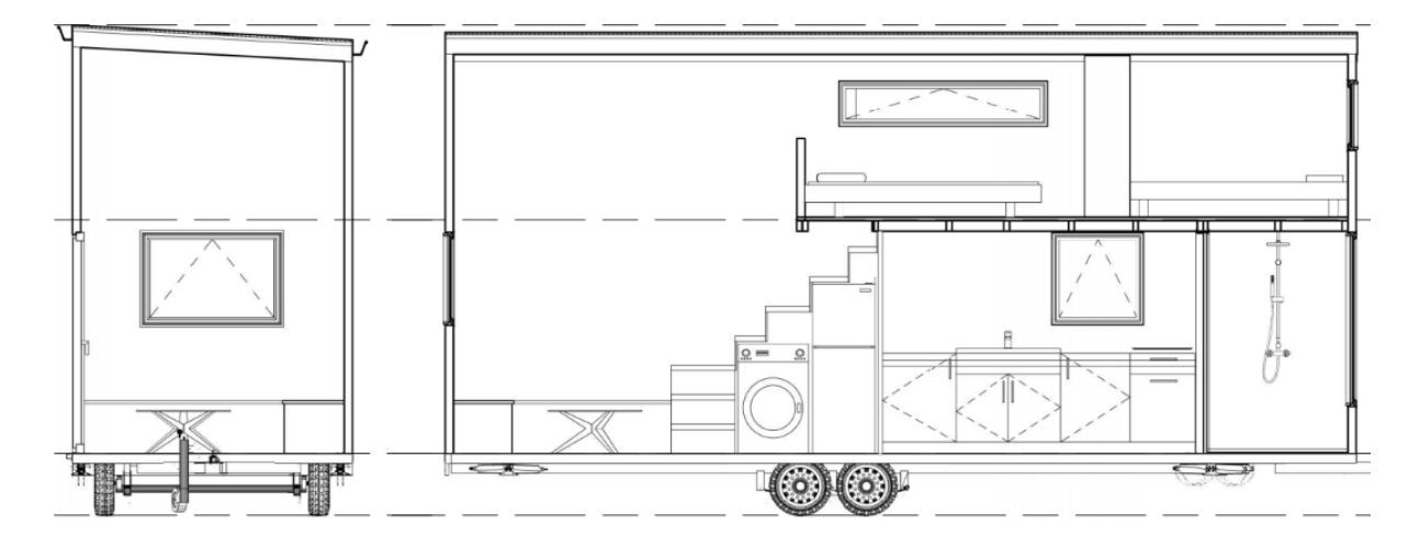 Corte transversal de la casa Riley, la &#039;estrella&#039; de la firma Tiny House