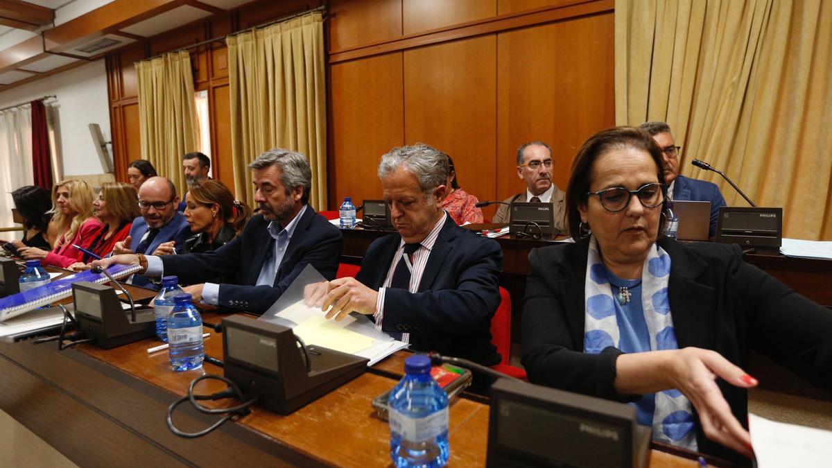 Bancada derecha del Pleno del Ayuntamiento de Córdoba, en la sesión doble del jueves..