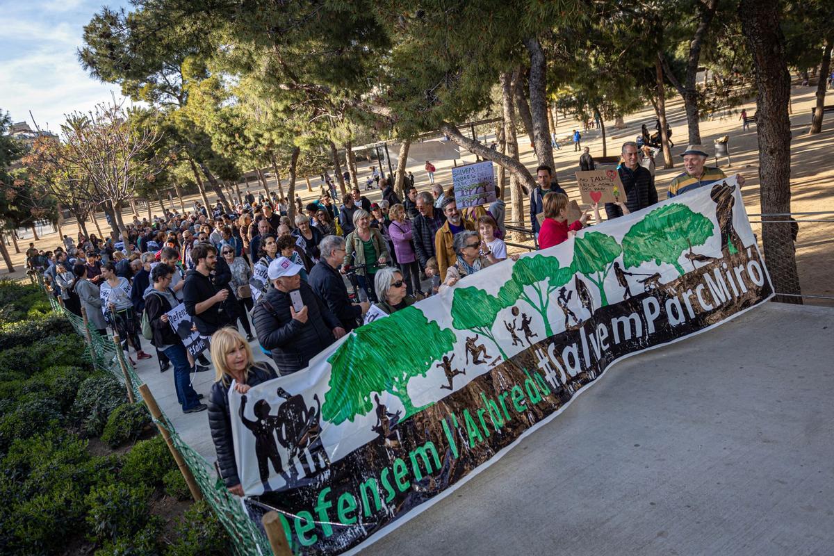 Los vecinos del parque Joan Miró vuelven a pedir que se mantenga la arboleda