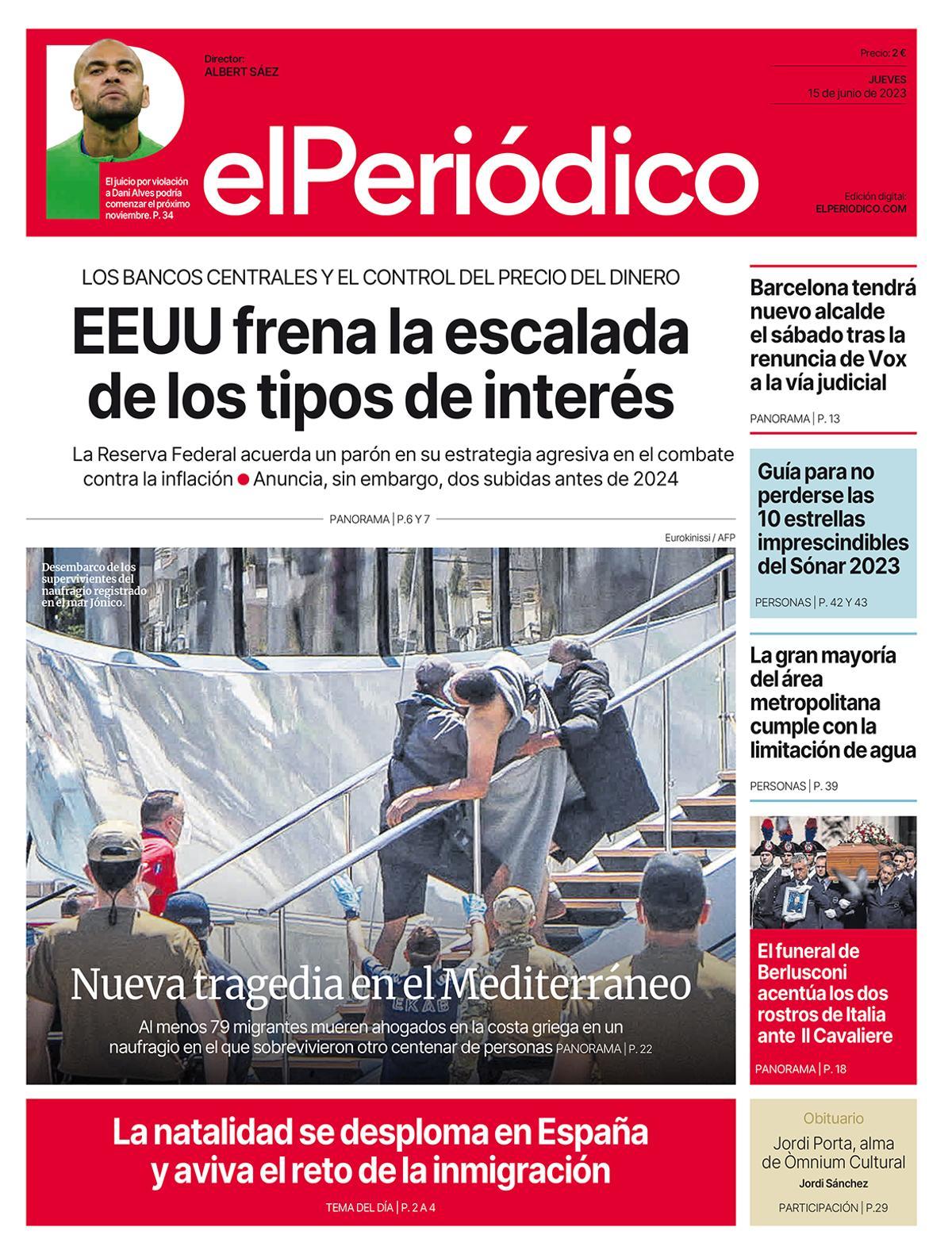 La portada d’EL PERIÓDICO del 15 de juny del 2023