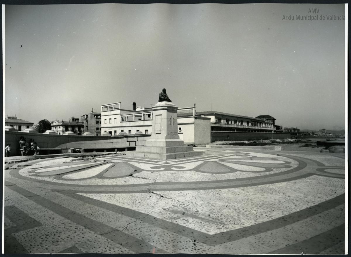 Foto histórica del antiguo monumento de Sorolla en el Cabanyal.