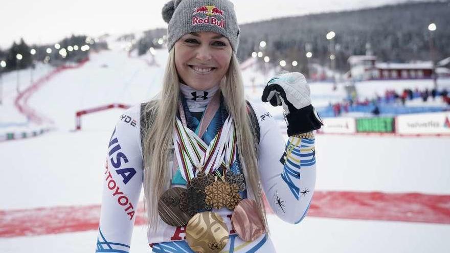 Lindsey Vonn celebra una de sus muchas victorias en una prueba de la Copa del Mundo. // APA