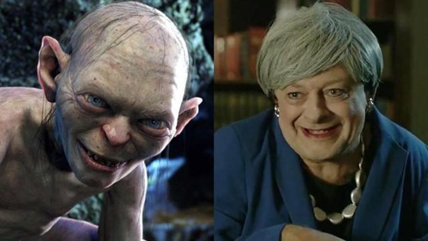 Gollum y Andy Serkis disfrazado de Theresa May.