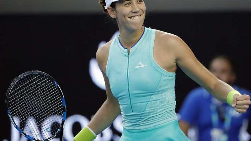 Muguruza celebra su triunfo, ayer.