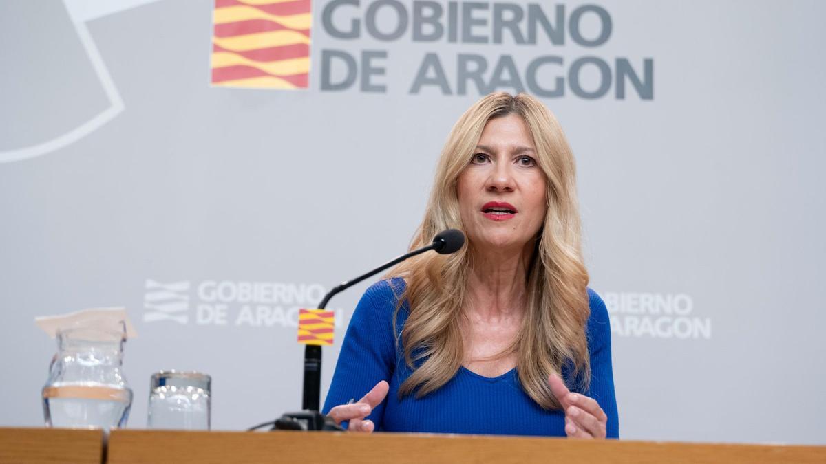 La vicepresidenta segunda de la DGA, Mar Vaquero, este miércoles durante la rueda de prensa.