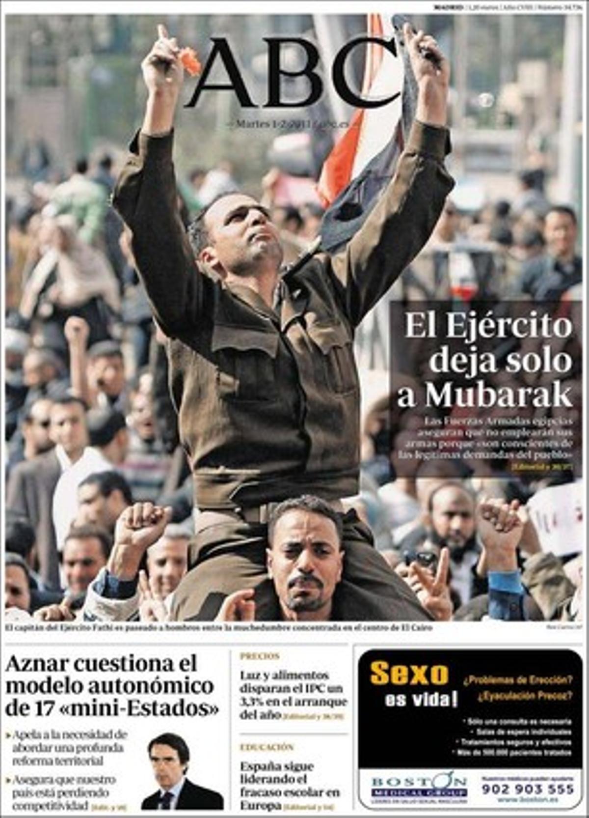 ’Abc’ explica a dins, a més, que el PP de Barcelona proposa erigir una estàtua al Rei al lloc de la Victòria franquista retirada diumenge, i que les pujades de l’IPC i les hipoteques estiren la pujada del gener en una economia espanyola estancada.