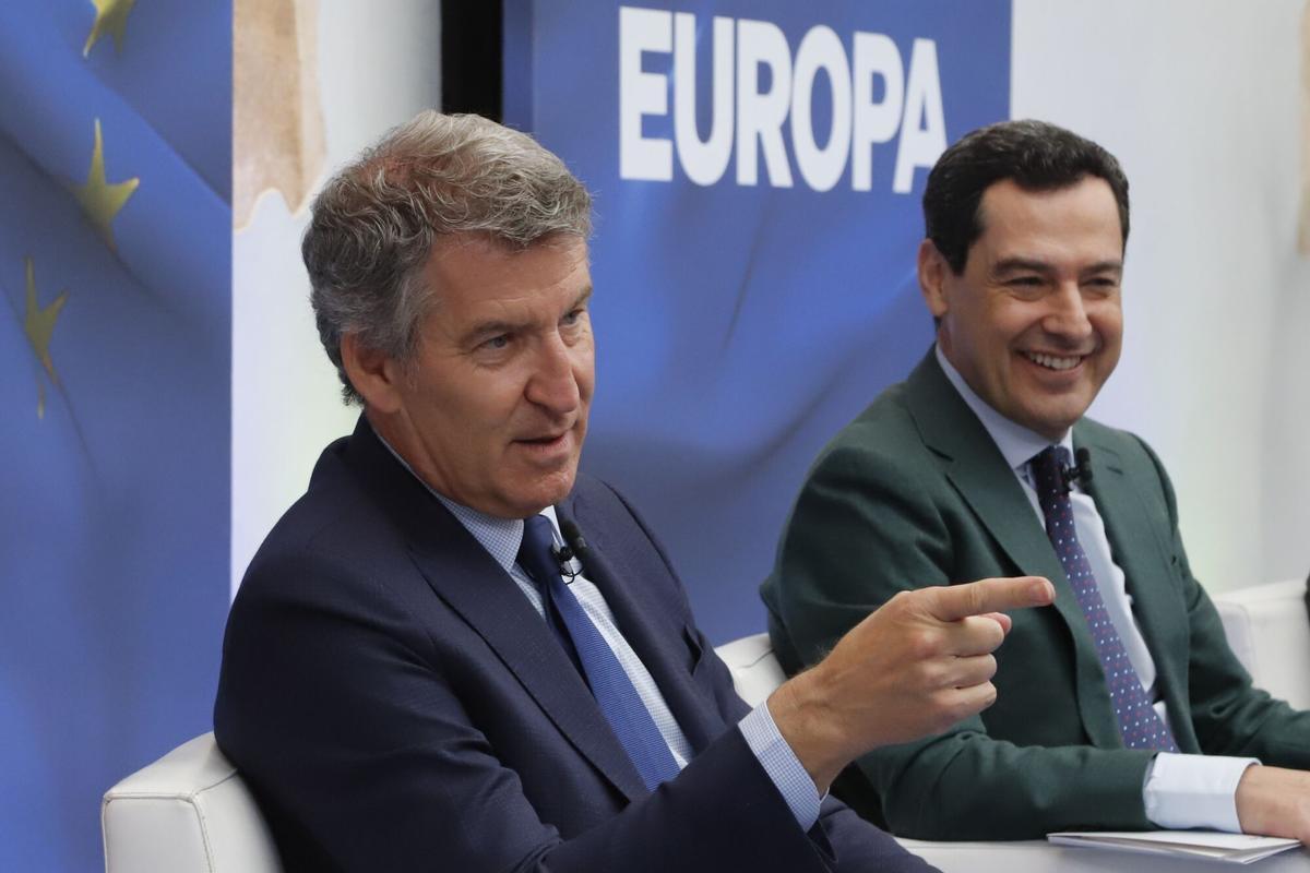Alberto Núñez Feijóo y Juanma Moreno, en un acto en Córdoba.