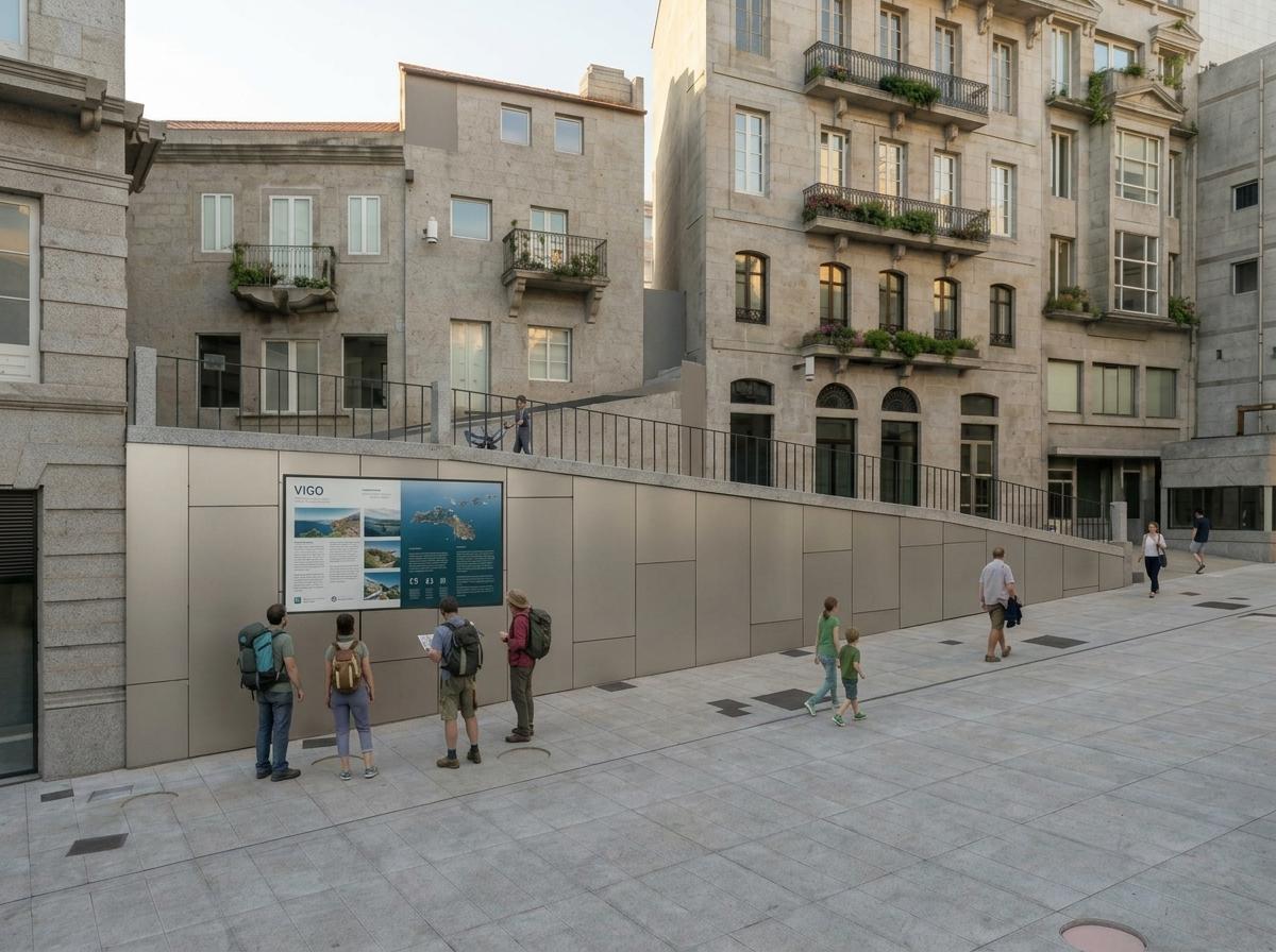 Infografía de cómo quedará la fachada de los bajos comerciales de Porta do Sol.