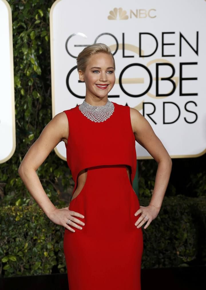 Jennifer Lawrence arrives at the 73rd Golden Globe Awards in Beverly Hills